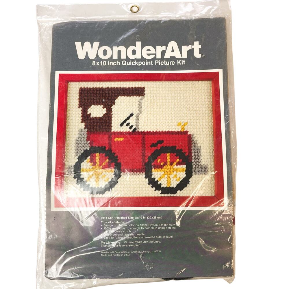 New Sealed WonderArt Needlecraft Kit 6913 Car Needlepoint Yarn